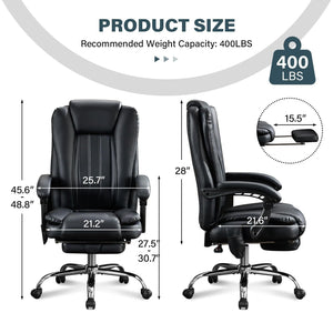 Massage Office Chair with Heat and 6 Vibration Points,Executive Office Chair with Foot Rest and Padded Armrests,Reclining Backrest and Wheels