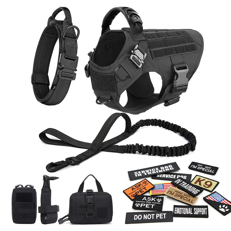 Military Large Dog Harness Collar Leash Bags Patches Set Pet Malinois Training Vests Tactical Dogs Harnesses Accessories - Asmota