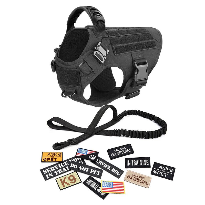 Military Large Dog Harness Collar Leash Bags Patches Set Pet Malinois Training Vests Tactical Dogs Harnesses Accessories - Asmota