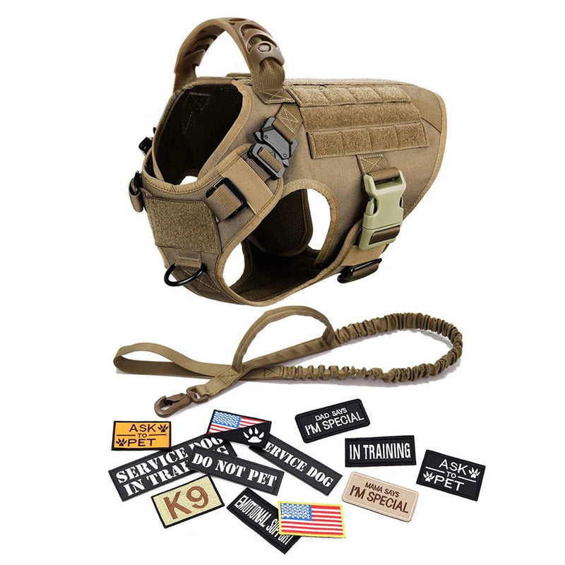 Military Large Dog Harness Collar Leash Bags Patches Set Pet Malinois Training Vests Tactical Dogs Harnesses Accessories - Asmota
