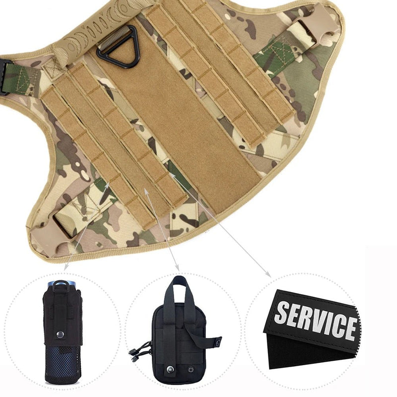 Military Large Dog Harness Collar Leash Bags Patches Set Pet Malinois Training Vests Tactical Dogs Harnesses Accessories - Asmota