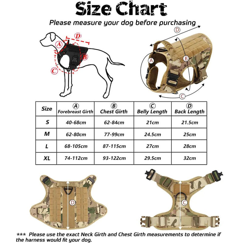 Military Large Dog Harness Collar Leash Bags Patches Set Pet Malinois Training Vests Tactical Dogs Harnesses Accessories - Asmota
