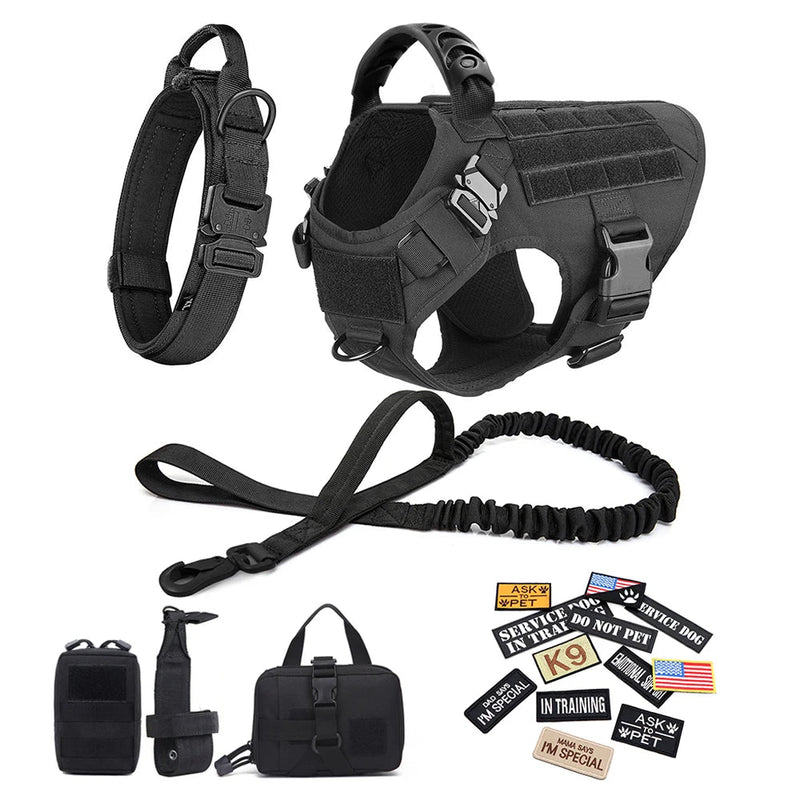 Military Large Dog Harness Collar Leash Bags Patches Set Pet Malinois Training Vests Tactical Dogs Harnesses Accessories - Asmota