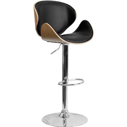 Modern Adjustable Height Barstool with Curved Black Vinyl Seat & Back - Asmota