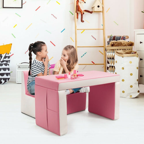 Multi - functional Kids Sofa Table Chair Set - Pink - Color: Pink - Asmota