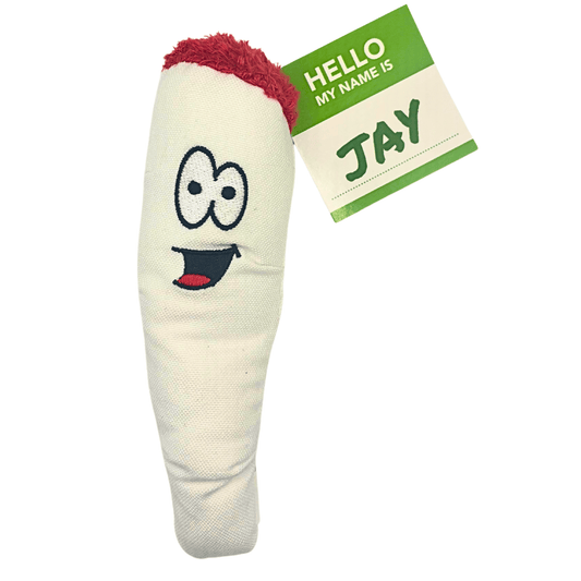 My Name is Jay, Cute Stuffed Parody Joint Dog Toy, Funny Squeaky Weed Toy, Cool Plush Novelty 420 Gift for Pets & Their Owners, Sized for Puppies & Small, Medium & Large Breeds, Fetch & a Photo Prop
