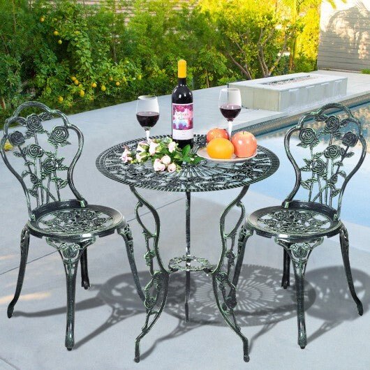 Outdoor Cast Aluminum Patio Furniture Set with Rose Design - Green - Color: Green - Asmota
