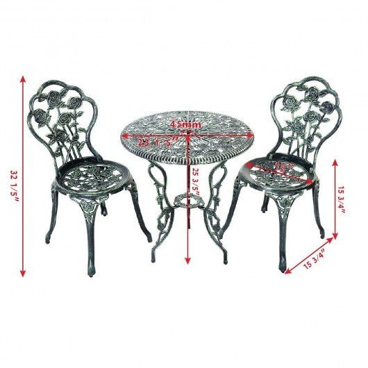 Outdoor Cast Aluminum Patio Furniture Set with Rose Design - Green - Color: Green - Asmota