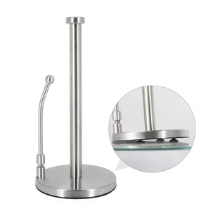 Paper Towel Holder Dispenser Standing with Weighted Base Spring Arm for Kitchen, Bathroom, Bedroom In Stainless Steel