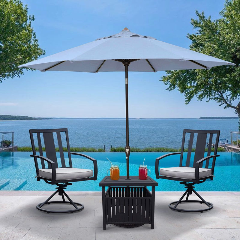 Patio Steel Bistro Dining Table with Umbrella Hole, Outdoor Leisure Coffee Table, Square Umbrella Table for Porch,Backyard,Garden, Black - Asmota