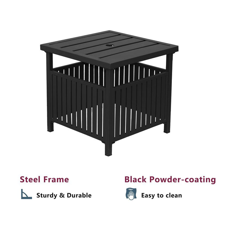 Patio Steel Bistro Dining Table with Umbrella Hole, Outdoor Leisure Coffee Table, Square Umbrella Table for Porch,Backyard,Garden, Black - Asmota