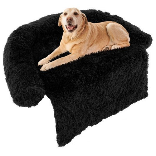 Plush Calming Dog Couch Bed with Anti - Slip Bottom - L - Color: Black - Size: L - Asmota