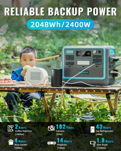 Portable Power Station; 2048Wh LiFePO4 Battery Backup; 1.8H Fast Charging; 2400W AC Outlets(4800W Peak); 25A RV Output; Solar Generator for Outdoor Camping; RV Travel; Home Use; Emergency