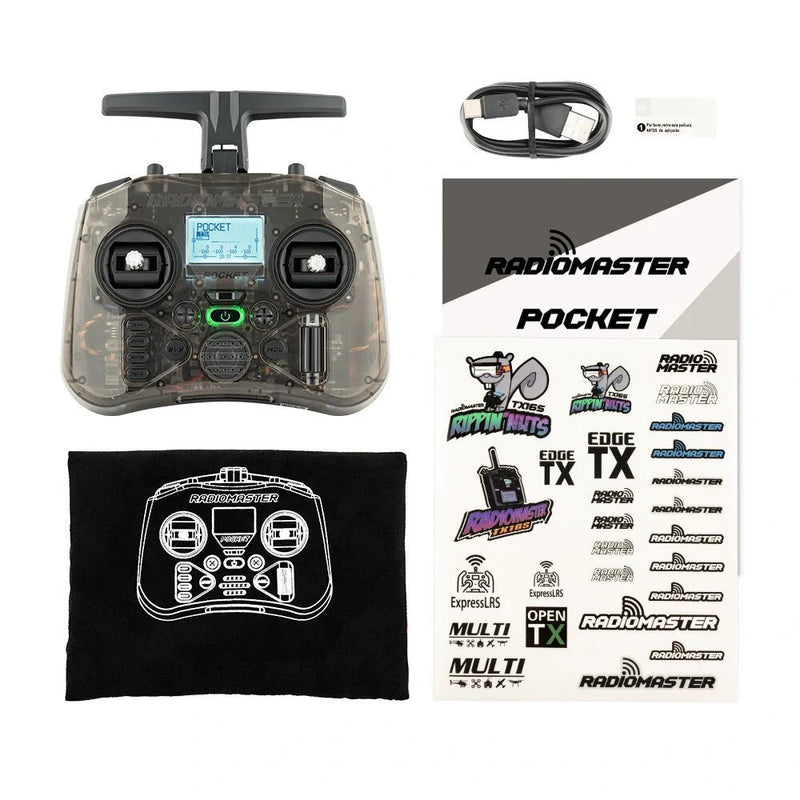 RadioMaster Pocket 2.4GHz 16CH ELRS/CC2500 Hall Gimbals EdgeTX System Radio Controller Built - in LED Lights Transmitter for FPV RC Racer Drone - Asmota