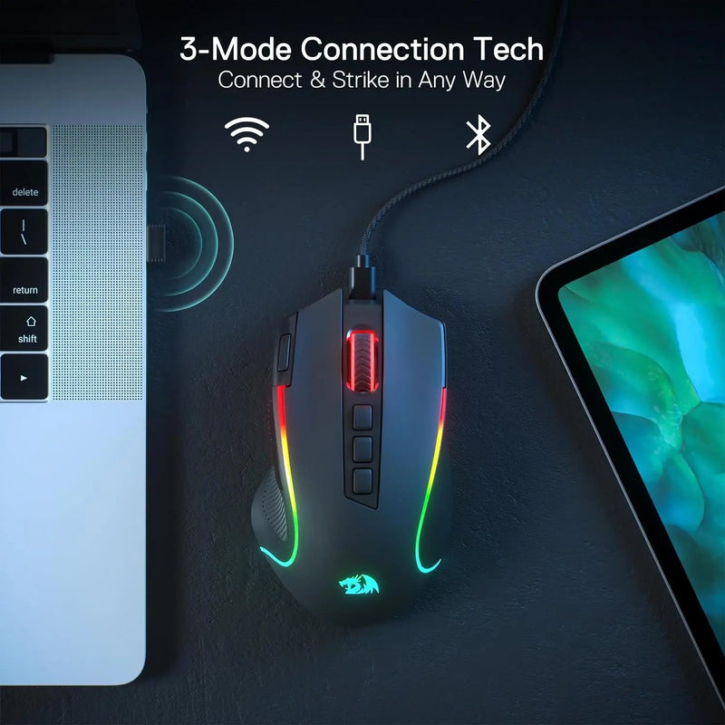 Redragon M612 PRO BT & 2.4RGB Gaming Mouse, 8000 DPI Wired/Wireless Optical Gamer Mice 11 Programmable Buttons & 6 Backlit Modes - Asmota