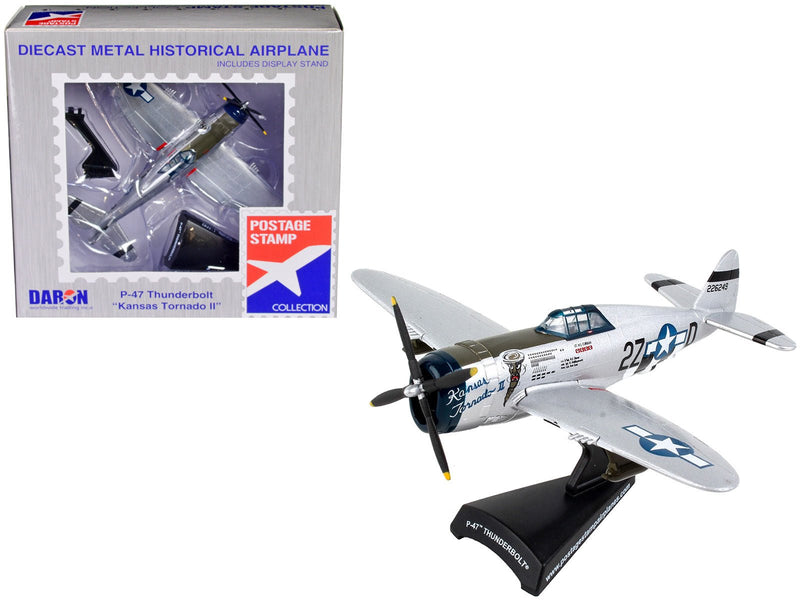 Republic P - 47 Thunderbolt Fighter Aircraft "Kansas Tornado II" United States Army Air Force 1/100 Diecast Model Airplane by Postage Stamp - Asmota