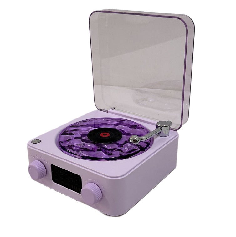 Retro Turntable Speaker Wireless Bluetooth - compatible 5.0 Vinyl Record Player Stereo Sound With White Noise RGB Projection Lamp Effect - Asmota