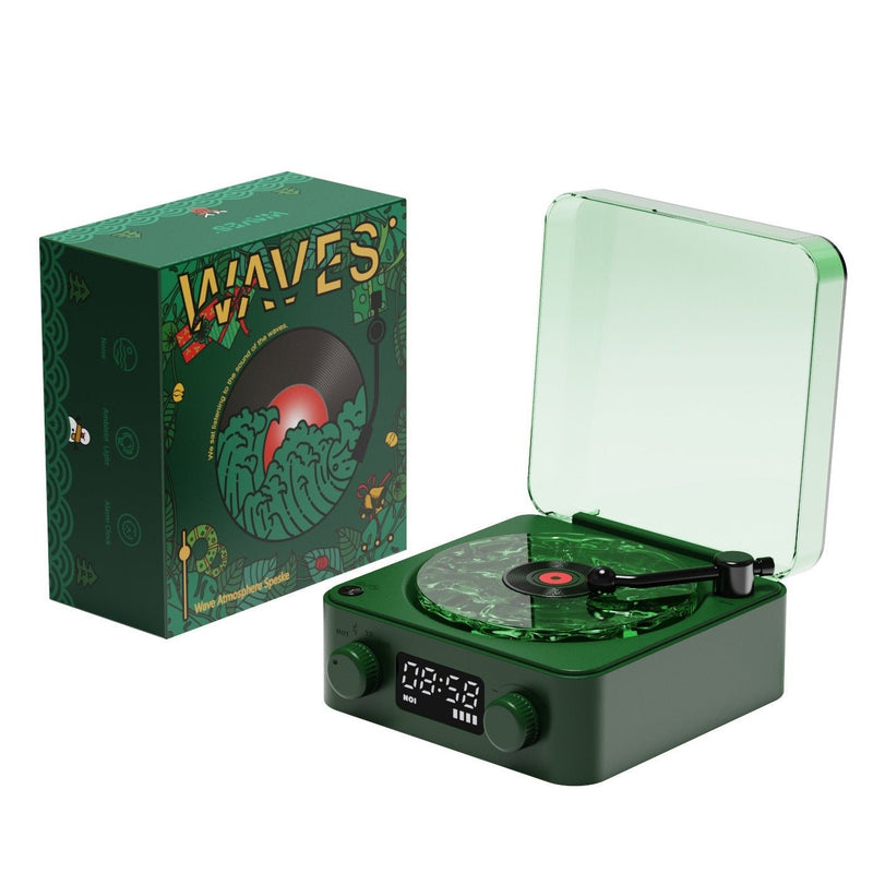 Retro Turntable Speaker Wireless Bluetooth - compatible 5.0 Vinyl Record Player Stereo Sound With White Noise RGB Projection Lamp Effect - Asmota