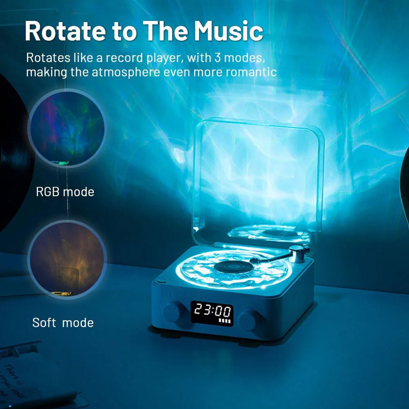 Retro Turntable Speaker Wireless Bluetooth - compatible 5.0 Vinyl Record Player Stereo Sound With White Noise RGB Projection Lamp Effect - Asmota