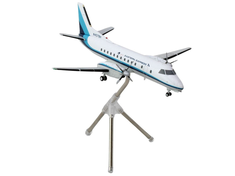 Saab 340A Commercial Aircraft "Eastern Express/Bar Harbor" (N407BH) White with Blue Stripes "Gemini 200" Series 1/200 Diecast Model Airplane by GeminiJets - Asmota