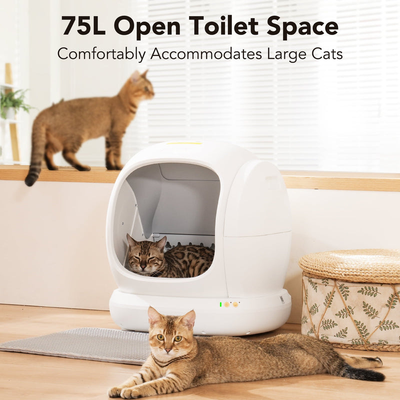 Smart Automatic Self - Cleaning Cat Litter Box, APP Control/Integrated Safety Protection,White - Asmota
