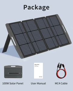 Solar Panel, Foldable Portable Solar Panel Battery Charger Kit with Adjustable Kickstand, Wire Storage Bag, MC4 Cable, IP67 Waterproof for Portable Power Station Camping Tent Home Off - Grid RV (100W)