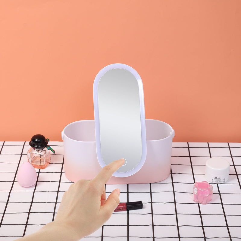 Storage Box LED Makeup Mirror Portable Portable Travel Makeup Organizer Carrying Box With Mirror LED - Asmota