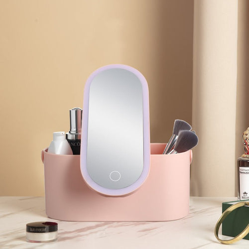Storage Box LED Makeup Mirror Portable Portable Travel Makeup Organizer Carrying Box With Mirror LED - Asmota