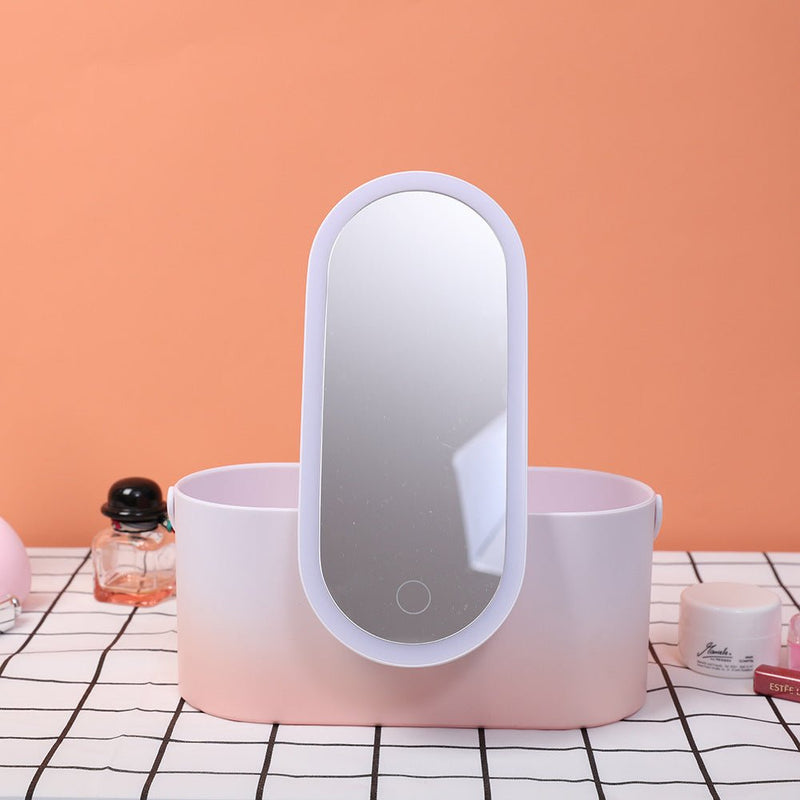 Storage Box LED Makeup Mirror Portable Portable Travel Makeup Organizer Carrying Box With Mirror LED - Asmota