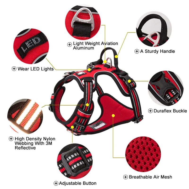 Truelove Pet Reflective Nylon Dog Harness No Pull Adjustable Medium Large Naughty Dog Vest Safety Vehicular Lead Walking Running - Asmota