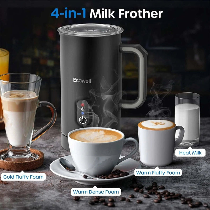 [US Direct] ECOWELL Milk Frother, Frother for Coffee 4 In 1, Milk Steamer Warm and Cold Foam Frother, Milk Steamer and Frother for Latte, Macchiato, Cappuccinos Silent Working 8.1oz/240 ml WMMF01 Black - Asmota