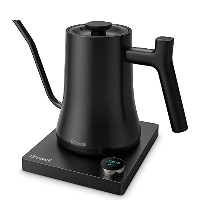 [US Direct] ECOWELL WMTS01 Gooseneck Electric Kettle, Gooseneck Kettle Electric Water Kettle Stainless Steel with Temperature Control, Pour Over Kettle for Coffee and Tea, 1200W Quick Heating, 0.8L, Matte Black - Asmota