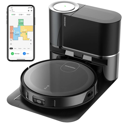 [USA Direct] Proscenic X1 Smart Vacuum Cleaner 3000PA Suction High Frequency Vibration Mop with Automatic Garbage Recovery Bucket Radar Navigation APP Control - Asmota