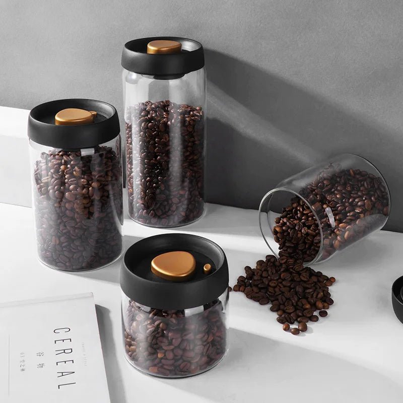 Vacuum Sealed Jug Set Black Coffee Beans Glass Airtight Canister Kitchen Food Grains Candy Keep Good Storage Jar Set Kitchen Gadgets - Asmota