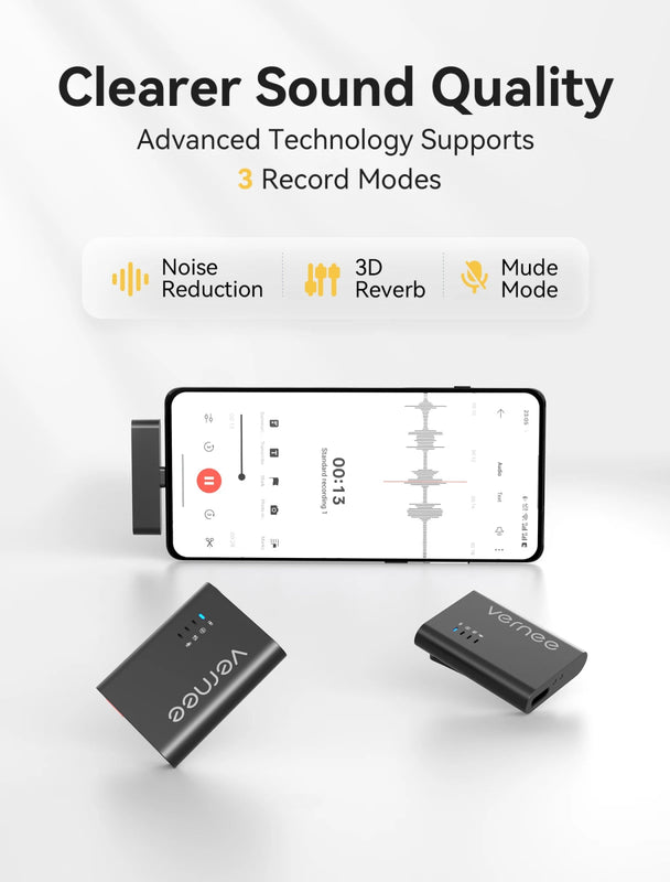 vernee M1 Wireless Lavalier Microphone with Charging Case Short Video Recording Mini Mic for iPhone/iPad/Android - Asmota