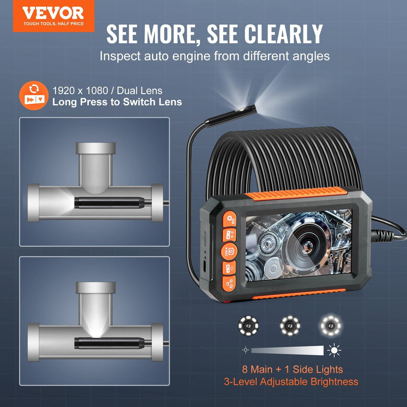 VEVOR Endoscope Camera with Lights Dual Lens Borescope 49.2FT Cable 4.3" Screen - Asmota