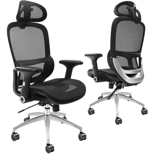 VEVOR Ergonomic Office Chair, Desk Chair with Mesh Seat, Angle and Height Adjustable Home Office Chair with Back, Lumbar and Head Support, Swivel Computer Task Chair