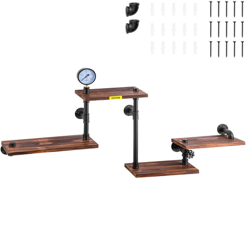 VEVOR Industrial Pipe Shelving, Pipe Shelves with 4 - Tier Wood Planks, Rustic Floating Shelves Wall Mounted, Wall Shelf DIY Bookshelf for Bar Kitchen Bathroom Farmhouse Living Room, 51x25x9 inch - Asmota
