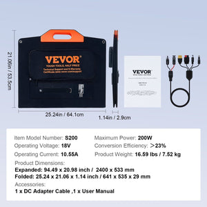 VEVOR Portable Monocrystalline Solar Panel 200W Foldable ETFE Solar Charger kit