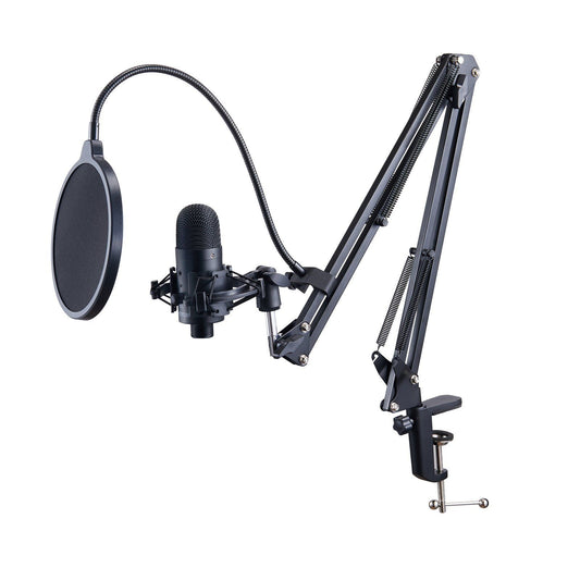 VEVOR USB Microphone, 192kHz/24 - bit, Professional Condenser Microphone Kit, with Boom Arm Stand Pop Filter Shock Mount Mute Button Headphones Jack, for Podcast Recording Video Gaming Singing Streaming