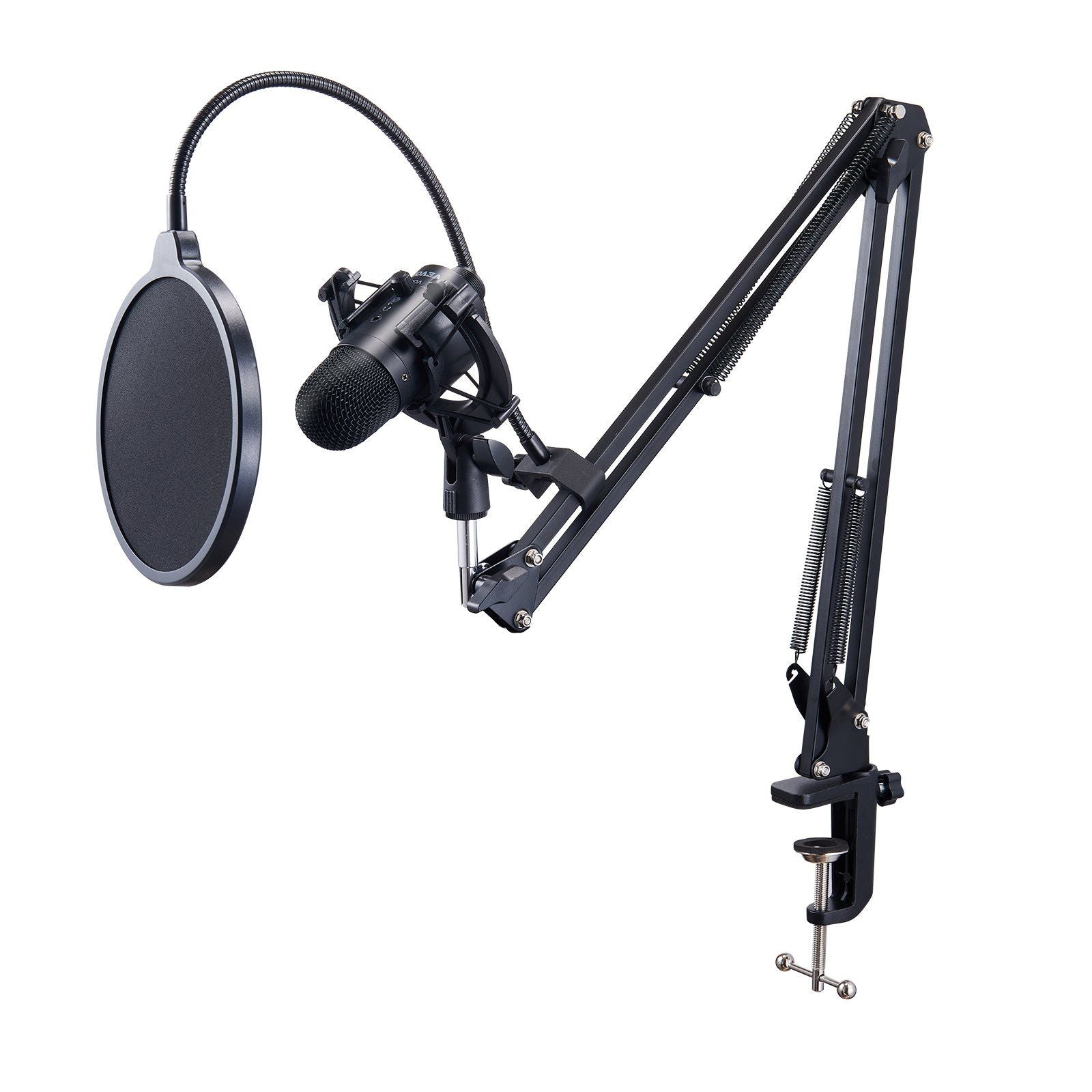 VEVOR USB Microphone, 192kHz/24 - bit, Professional Condenser Microphone Kit, with Boom Arm Stand Pop Filter Shock Mount Mute Button Headphones Jack, for Podcast Recording Video Gaming Singing Streaming