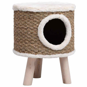 vidaXL Cat House Brown Seagrass, Flakeboard, Plush Durable Cat House