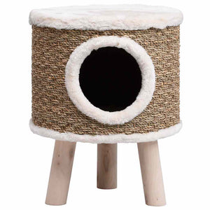 vidaXL Cat House Brown Seagrass, Flakeboard, Plush Durable Cat House