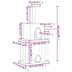 vidaXL Cat Tree Cream Engineered wood, plush, sisal Medium Cat Tree