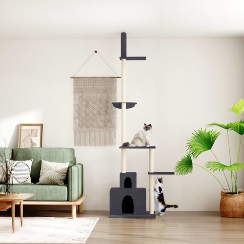 vidaXL Cat Tree Dark grey Engineered wood, plush, sisal Extra Tall
