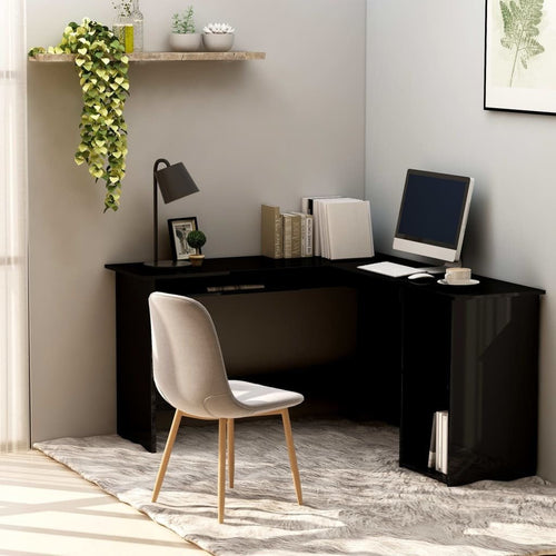 vidaXL Corner Desk High gloss black Engineered wood 47.2x55.1x29.5 in