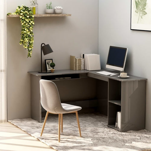 vidaXL Corner Desk High gloss grey Engineered wood Sliding Components