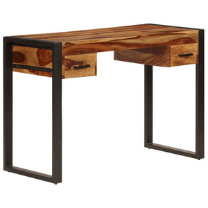 vidaXL Desk Brown Solid Sheesham wood, Powder - coated steel Medium Desk