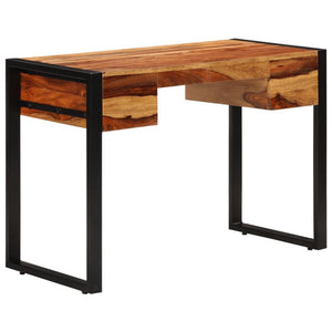 vidaXL Desk Brown Solid Sheesham wood, Powder - coated steel Medium Desk