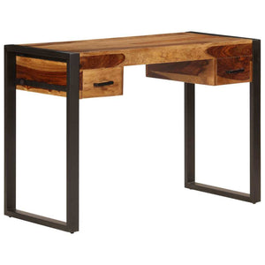 vidaXL Desk Brown Solid Sheesham wood, Powder - coated steel Medium Desk